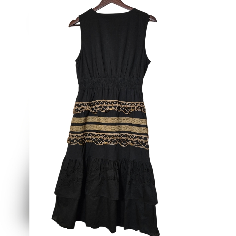 Chaudry Sleeveless Black Dress with Gold Trim NWT Sz LG - Picture 2 of 5